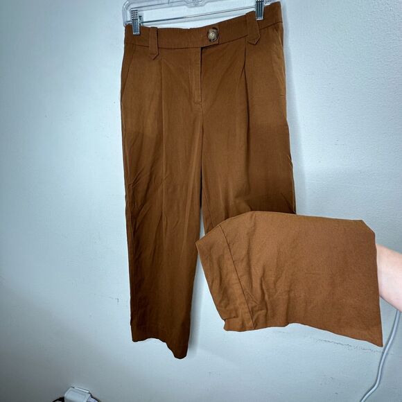 Sezane Rust Brown Pleated Wide Leg Trouser Pants Zip Button Closure 34 / US 2 - Picture 3 of 14